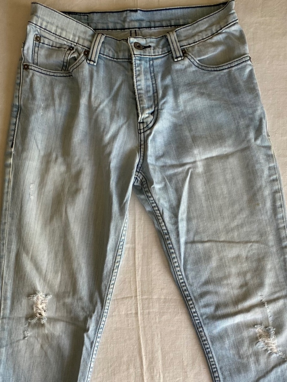 Levi's 510 W 30 x L 30 Light Blue Navy Stitch Distressed Vintage Jeans Unisex